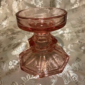 Vintage LE Smith  Pink Glass Pillar Reversable Candlestick Holder 4 inches tall